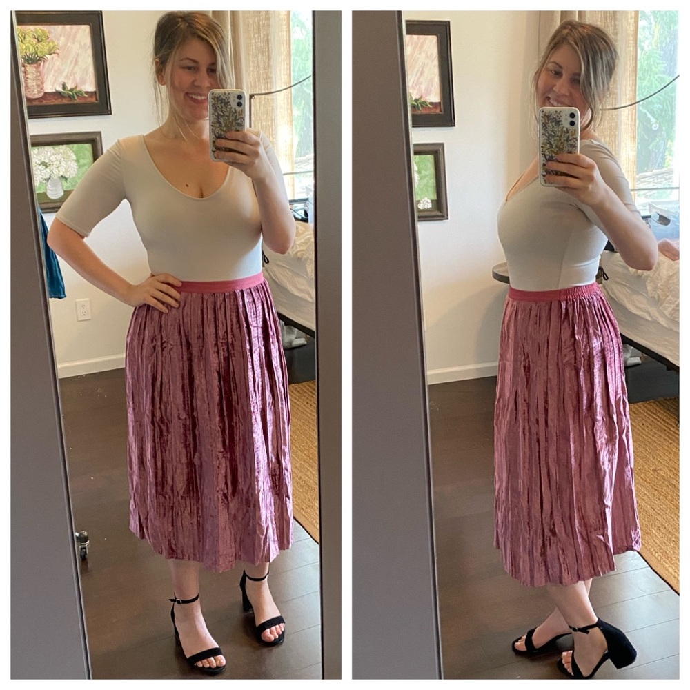 Anthropologie  - pink crushed velvet midi skirt